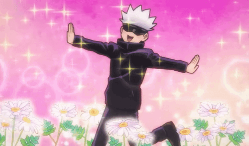 Cartoon Character With Arms Outstretched In Daisy Field GIF