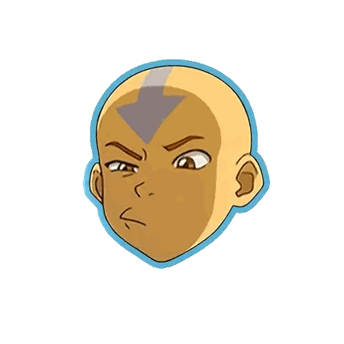 Cartoon Character with Bald Head and Blue Arrow