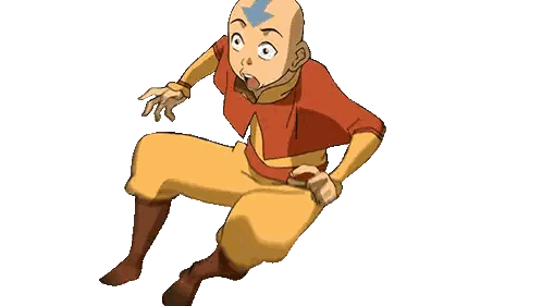Cartoon Character with Bald Head and Blue Arrow