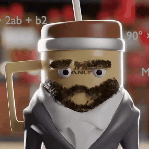 Cartoon Character With Beard And Cup Saying Anlf GIF