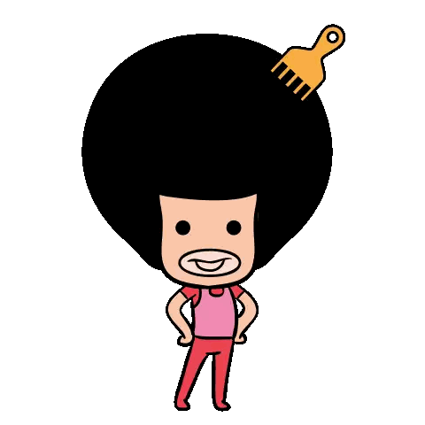 Cartoon Character with Big Afro and Comb