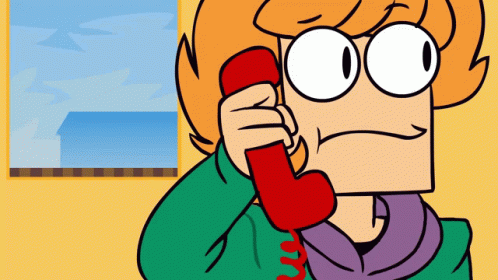 Cartoon Character With Big Eyes Talking on Red Phone