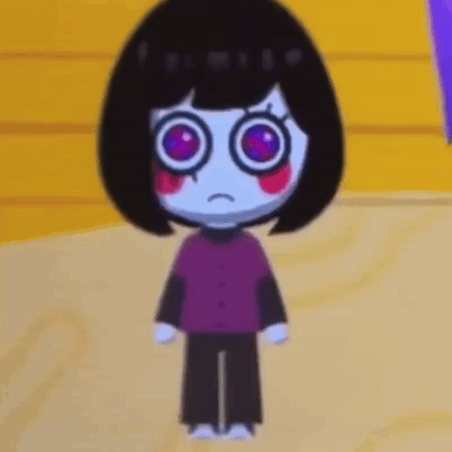 Cartoon Character with Black Hair and Red Eyes