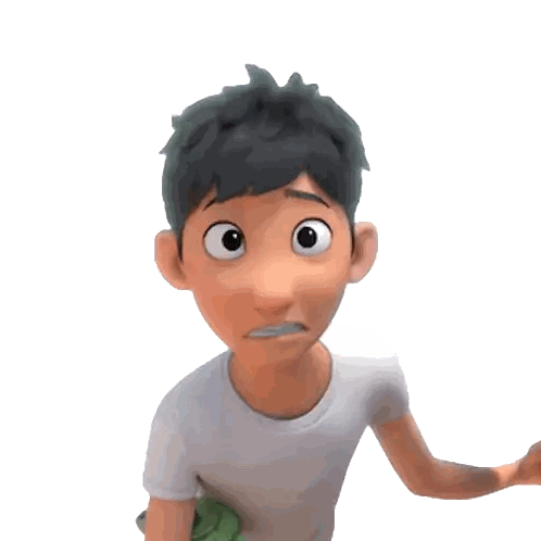 Cartoon Character with Black Hair and White Shirt