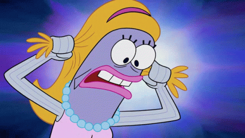 Cartoon Character with Blonde Hair and Blue Necklace