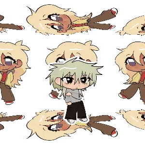 Cartoon Character with Blonde Hair and Brown Pants