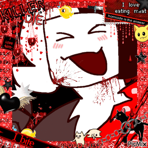 Cartoon Character With Blood and I Love Eating Meat