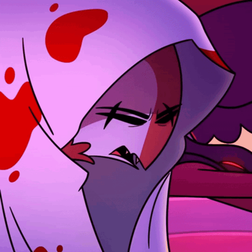 Cartoon Character With Blood On Face Purple Background GIF