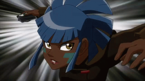 Cartoon Character with Blue Hair and Brown Skin