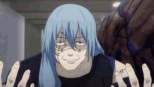 Cartoon Character With Blue Hair and Face Tattoo