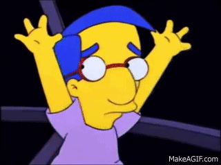Cartoon Character with Blue Hair and Glasses Arms Up