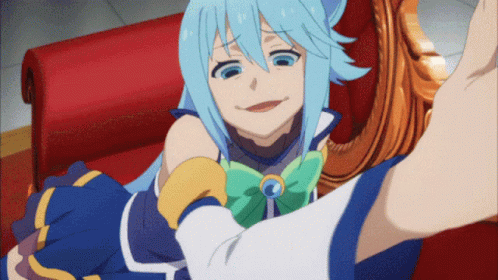 Cartoon Character with Blue Hair and Green Bow