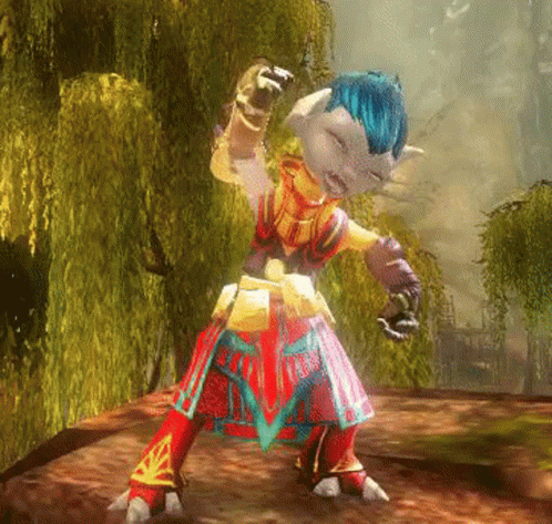 Cartoon Character with Blue Hair and Horns