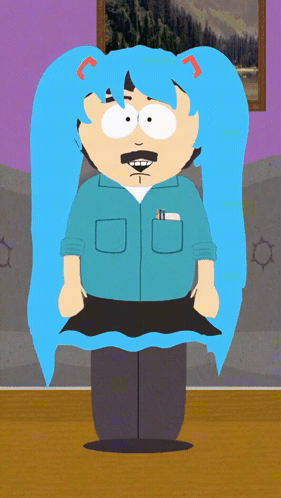 Cartoon Character With Blue Hair And Mustache GIF