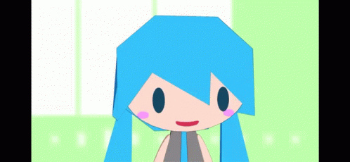 Cartoon Character with Blue Hair and Pink Cheek
