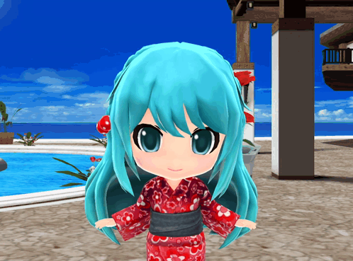 Cartoon Character With Blue Hair And Red Kimono GIF