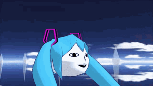 Cartoon Character With Blue Hair and White Face Smiling