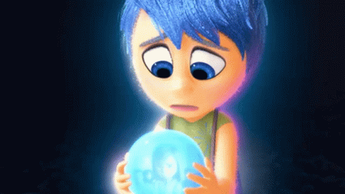 Cartoon Character with Blue Hair Holding Blue Ball
