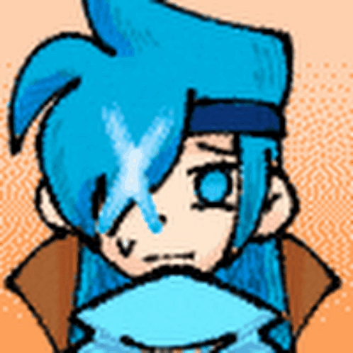 Cartoon Character With Blue Hair Holding Paper GIF