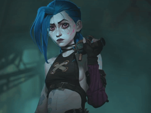 Cartoon Character With Blue Hair Holding Sword GIF
