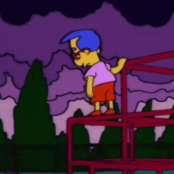 Cartoon Character with Blue Hair Standing on Red Fence