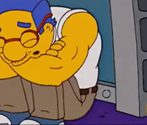 Cartoon Character with Blue Hat and Glasses Flexing