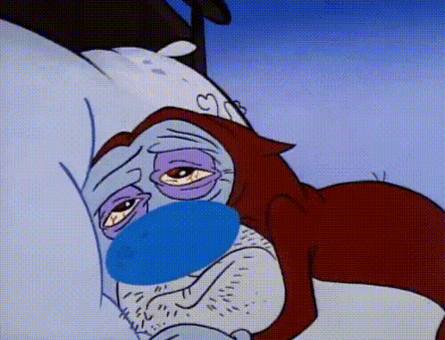 Cartoon Character with Blue Nose Lying Down