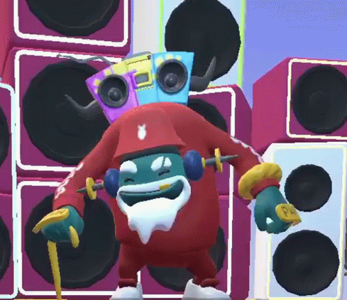 Cartoon Character With Boombox on Head and Cane