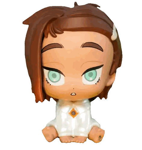 Cartoon Character with Brown Hair and Green Eyes