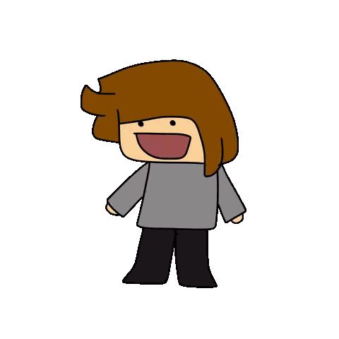 Cartoon Character with Brown Hair in Grey Sweater and Black Pants