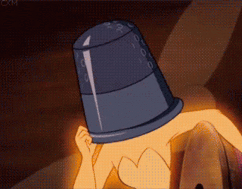 Cartoon Character With Bucket on Head