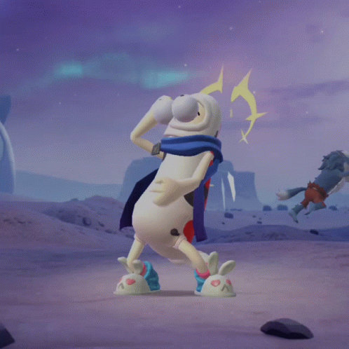 Cartoon Character With Cape And Bunny Shoes GIF