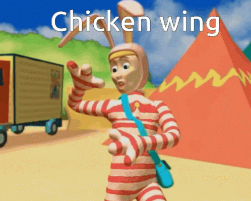 Cartoon Character With Chicken Wing Text GIF