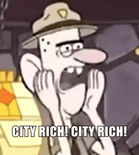 Cartoon Character With City Rich