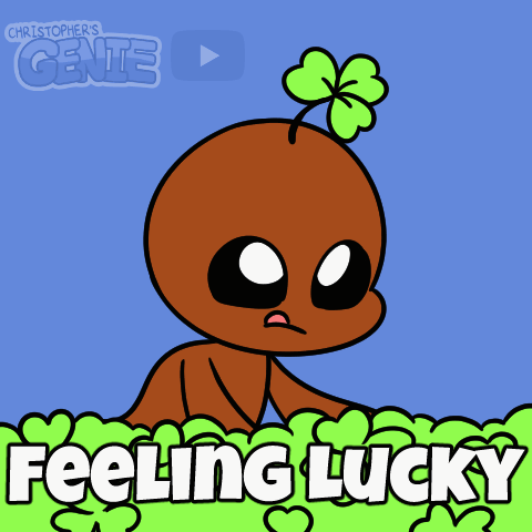 Cartoon Character With Clover Saying Feeling Lucky