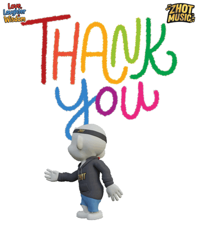 Cartoon Character with Colorful Thank You Sign