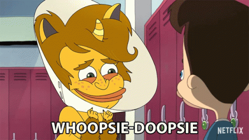 Cartoon Character With Cone Saying Whoopsie-Doopsie