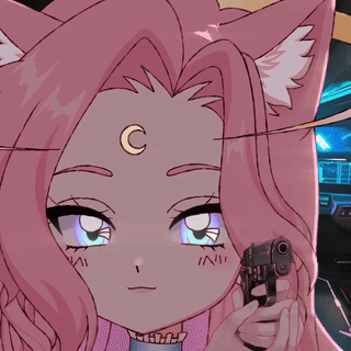 Cartoon Character With Crescent Moon on Forehead Holding Gun