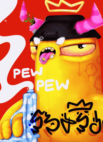 Cartoon Character With Crown Saying Pew Pew