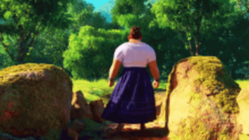 Cartoon Character With Curly Hair on Dirt Path in Woods