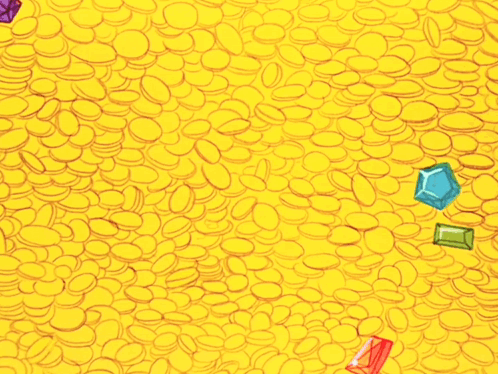 Cartoon Character With Diamond On Head Surrounded By Yellow Coins GIF