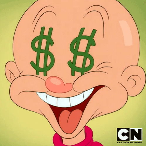 Cartoon Character With Dollar Signs Eyes And CN Logo GIF