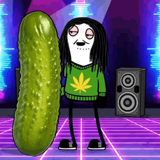 Cartoon Character With Dreadlocks Next to Pickle