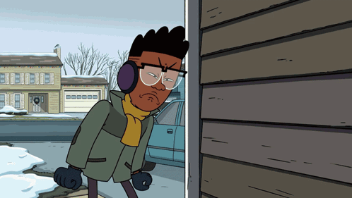 Cartoon Character With Ear Muffs and Glasses by House