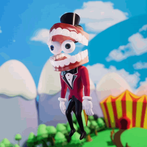 Cartoon Character With Fake Teeth and Top Hat