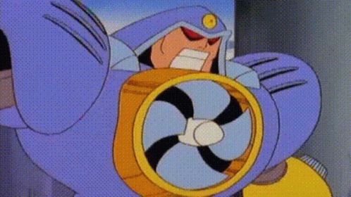 Cartoon Character With Fan in Chest