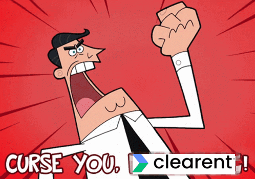 Cartoon Character With Fist in Air Saying Curse You Clearent