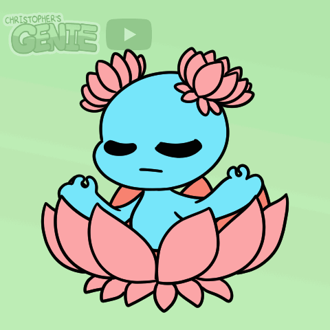 Cartoon Character with Flower on Head Sitting on Pink Flower