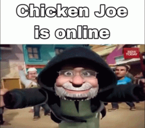 Cartoon Character With Glasses And Beard Says Chicken Joe Is Online GIF