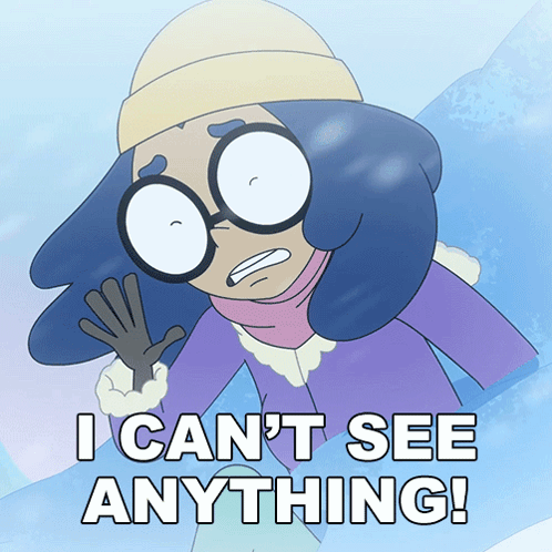 Cartoon Character with Glasses and Hat Says I Can't See